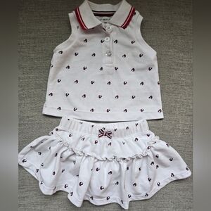 Tommy Hilfiger Two Piece 6-9 Month Skirt And Collared Shirt Set Hearts Ruffle